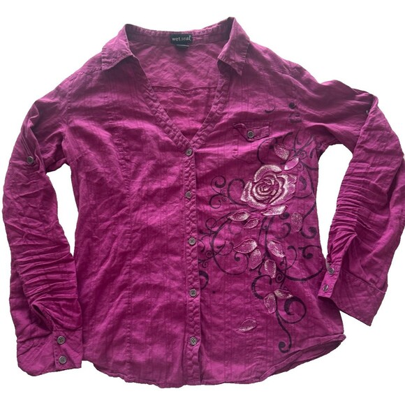 Y2K Vintage Wet Seal Top Womens XL Purple Mallcore Indie Sleaze Dark Academia - Picture 2 of 10
